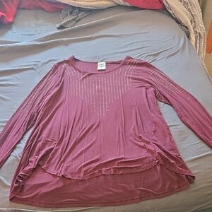 Vocal Women's Long Sleeve Top in Burgundy with Rhinestone Accents